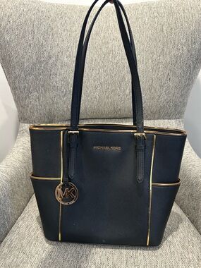 Michael Kors Black Saffiano Leather Tote with Gold Trim